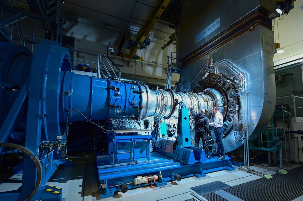 Aerospace engine on a propulsion test cell stand