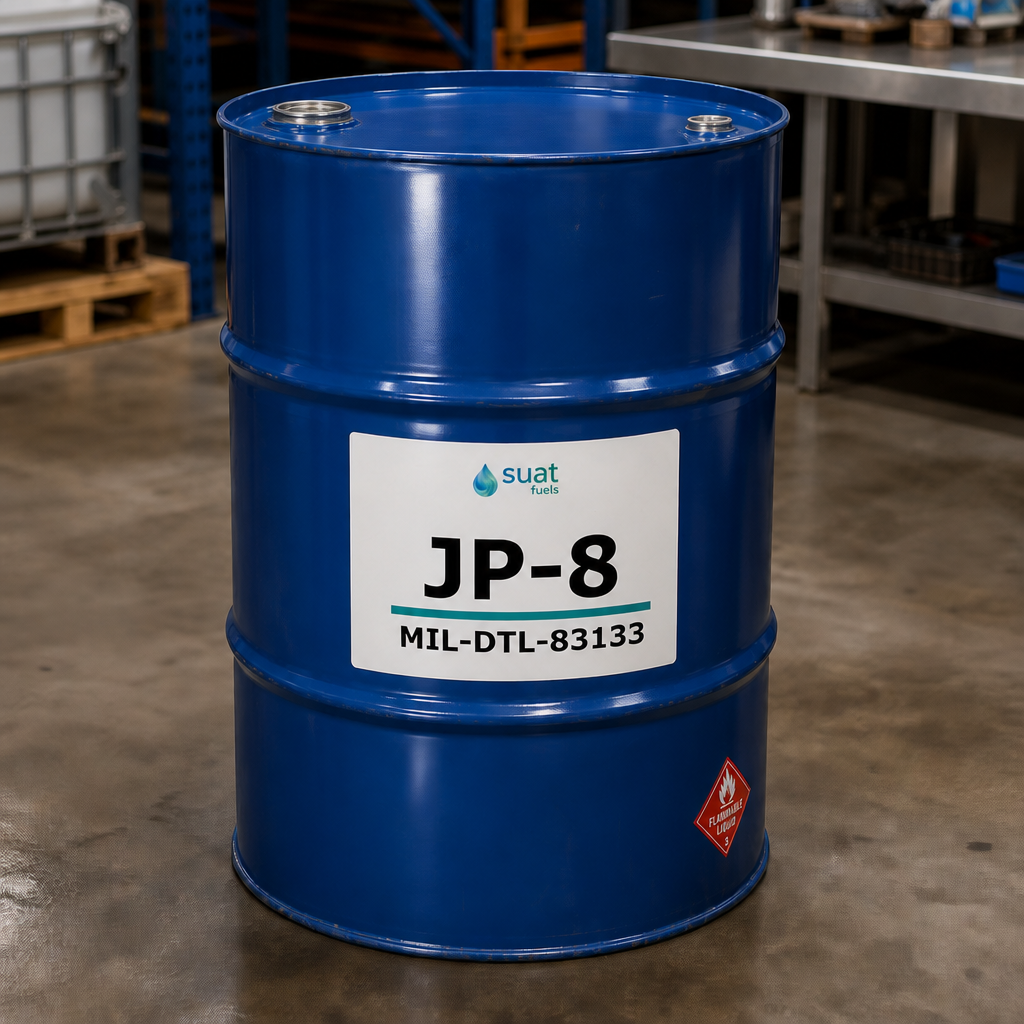 JP-8 military jet fuel for land-based aviation testing — 54 USG drum
